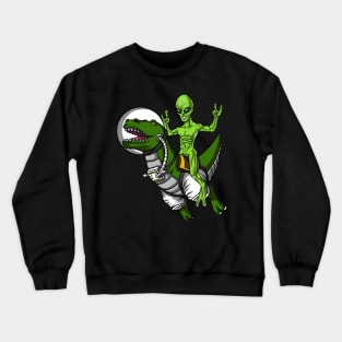 Space Alien Riding T-Rex Dinosaur Astronaut Crewneck Sweatshirt